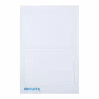Paper adhesive ID badges in white, each measuring 2 1/2 inches in height and 3 1/2 inches in width. Supplied in a pack of 600. Suitable for temporary identification, access control, or event labeling