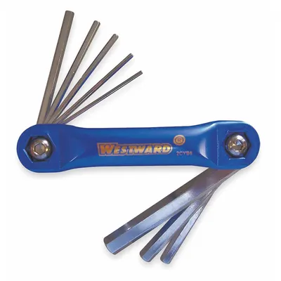 WESTWARD Hex Key Set: 1 - 5 Pieces, Folding, Metric, Std End, Short, 1 Pieces, Organizer - Folding Key Sets
