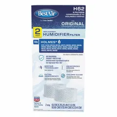 Set of two antimicrobial-coated cellulose pads for portable humidifiers. Designed to absorb water and release moisture into the air. Compatible with manufacturer model number 1600. Suitable for residential and light commercial HVAC applications.