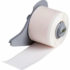 Continuous label roll measuring 1 1/2 in x 50 ft, made of white matte polyimide. Compatible with BMP71 printer series and requires M7-R4300 ribbon. Used for durable identification in industrial environments, such as wire, cable, and component marking in electrical panels and machinery.