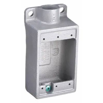 HUBBELL KILLARK Electrical Box: Iron, Rectangular, 1 Gangs, 3/4 in Hub Size, 18 cu in Capacity - Iron Weatherproof Electrical Boxes