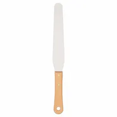 This spreading tool features a stainless steel blade with a tapered shape and a full tang, paired with a hardwood handle. It is designed for applying and smoothing materials such as adhesives, sealants, or fillers in industrial maintenance and construction settings. The corrosion-resistant blade is suitable for wet or chemical environments.