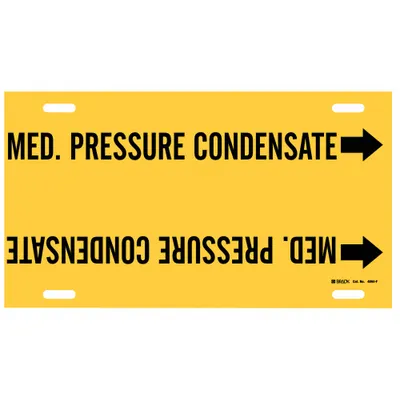 BRADY Pipe Marker: Med. Pressure Condensate, Yellow, Black, Fits 6 to 7 7/8 in Pipe O.D. - Med. Pressure Condensate Strap-On Pipe Markers
