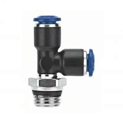 AIGNEP USA Push-Fit Tee Fitting: 5/16 in OD x 5/16 in OD x 1/4 in Pipe Size, Nylon - Nylon & Nickel-Plated Brass Tube Fittings