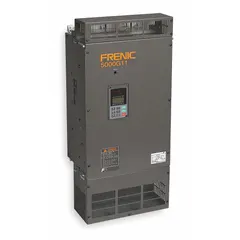 The FUJI ELECTRIC FRENIC Mega FRN0139G2S-4GU is a compact, heat sink-style variable frequency drive with a black/blue/gray finish. It accepts single- or three-phase input and delivers three-phase output at 75 hp, without bypass. Typical applications include speed control of three-phase AC motors in pumps, fans, conveyors, and compressors.