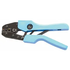 Manual controlled-cycle crimper for insulated terminals. Accepts wire sizes from 20 AWG to 10 AWG. Non-ratcheting design provides consistent crimp force. Used for electrical maintenance, panel building, and industrial wiring applications.