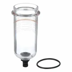Polycarbonate replacement bowl for Parker 07F series filtration systems. Includes a twist drain for manual condensate removal. Used in compressed air and fluid filtration applications to collect and drain moisture.