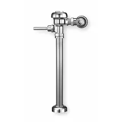 Exposed top-spud manual flush valve with diaphragm operation. Provides 1.6 gallons per flush. Rough-in of 27 inches. Suitable for commercial toilet installations in high-traffic restrooms.