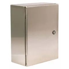 This WIEGMANN enclosure is fabricated from 304 stainless steel with a solid cover secured by a 1/4-turn latch. Rated NEMA 12/13/3R/4/4X, it provides protection against dust, falling dirt, dripping water, rain, sleet, hose-directed water, and corrosion. Suitable for indoor or outdoor use in washdown areas, food processing, chemical plants, and marine environments where corrosion resistance and ingress protection are required. Knockouts are not included.