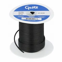 This 100 ft spool of 22 AWG single-conductor primary wire features black PVC insulation rated for 60 V. Suitable for low-voltage circuits in vehicles, trailers, and marine applications, it is used for general-purpose wiring such as lighting, accessories, and control systems.
