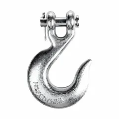 General purpose slip-hook made from carbon steel with a hook grade of 43 and material thickness of 1 in. Used in lifting and rigging applications with chains or cables for securing and moving loads in industrial settings.