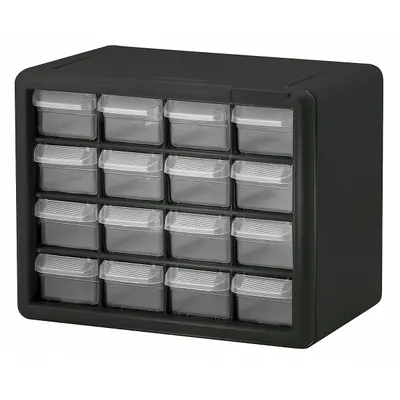 AKRO-MILS 10116 Plastic Small Parts Drawer Cabinet, 16 Drawers, Stackable, Black - Plastic Small Parts Drawer Cabinets