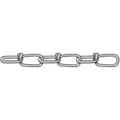 Steel double loop chain with 3 in trade size and 90 lb working load limit. Designed for light-duty utility applications such as securing, bundling, and tie-downs where quick attachment to hooks or anchors is needed.