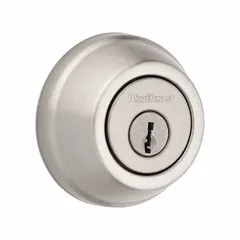 This standard cylindrical deadbolt from KWIKSET features a satin nickel-plated finish and a Kwikset KW1 keyway. It includes a conventional core cylinder and is designed for door thicknesses up to 1 3/4 in. Suitable for use in residential or commercial applications where keyed access from both sides is required.