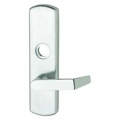 Silver lever-style outside trim for mechanical exit devices. Designed for right-hand reverse handing. Used as an operating trim on commercial doors with compatible exit push bars, allowing secure egress while controlling exterior access.