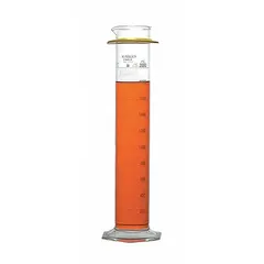 Class B glass graduated cylinder with 2 L capacity, to contain (TC) design, and 20 mL graduation increments from 100 mL to 2 L. Meets ASTM E1272 and USP Type I specifications. Includes a protective bumper. Closure not included.