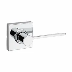 Storeroom lever lockset with bright chromium-plated zinc finish. Rose style design, ADA compliant. ANSI F75 Hall function: key locks outside lever, free egress inside. Suitable for commercial storage rooms, utility closets, and offices requiring key-locked exterior access.