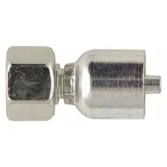 Steel straight crimp hose fitting with female x genderless configuration. Features M52-2 metric thread and is designed for -20 hose dash size. Used to connect hydraulic hoses in fluid power systems for industrial machinery and mobile equipment.