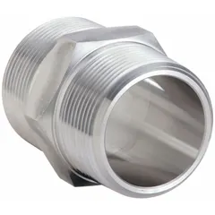This straight threaded pipe fitting is designed for extreme pressure applications in fluid power systems. Constructed from 316 stainless steel, it measures 2 39/64 inches in length and has a 1-1/2 inch NPT connection on both ends, rated for 3600 psi. Suitable for connecting or extending metal piping in high-pressure hydraulic and pneumatic lines.