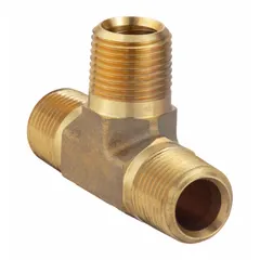 CA377 brass tee with 1/8 in NPT threads on all three ports. Rated for 3,900 psi maximum operating pressure. Used to split or combine fluid flow in high-pressure hydraulic systems.