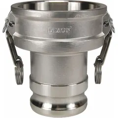 Cam and Groove Adapter: 100 psi Max. Working Pressure @ 70 F, 6 3/8 in Overall Lg, Nitrile, Type DA (MPN G4030-DA-SS). Key specifications — Gasket Material: Nitrile; Fitting Type: Female Coupler x Male Adapter; Includes Locking Arm: Yes; Body Material: 316 Stainless Steel; Brand: DIXON VALVE & COUPLING.