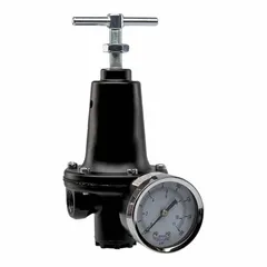 Zinc FRL air regulator with 3/8 in NPT port size, T-handle adjustment, flow capacity of 110 scfm, regulated pressure range of 2 psig to 125 psig, and maximum inlet pressure of 300 psig. Used in compressed air systems for stabilizing downstream pressure in pneumatic tools, automation, and process control applications.
