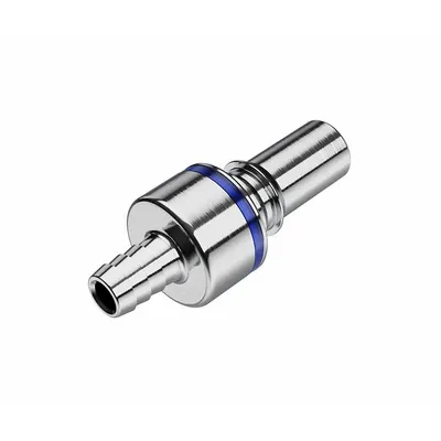 CPC Quick Connection Coupling: Straight, 3/8 in ID Size, Cool Blue, Barbed/Quick Disconnect - Chrome-Plated Brass Quick-Disconnect Tube Fittings