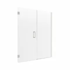 Frameless sliding and panel shower door with a brushed nickel frame finish. Overall height 74 inches, accommodates door widths from 58 1/2 to 60 inches. Designed for use as an enclosure in residential or commercial shower installations.
