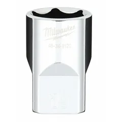 This 1/2 in drive, 19 mm socket features a 6-point design and a chrome finish. The anti-roll geometry prevents the socket from rolling on flat surfaces. Suitable for tightening or loosening hex-head fasteners in automotive repair, machinery maintenance, and general assembly tasks.