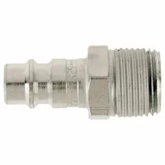 This PARKER quick-connect air coupling plug is constructed of steel with a global-style high-flow design. It features a 1/8"-27 thread size, ball locking type, and includes a valve. Used in pneumatic systems for rapid connection and disconnection of air tools and hoses.