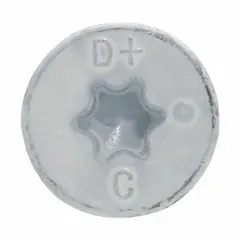Case-hardened steel concrete anchor screw with zinc-plated finish. Pointed tip and Torx drive. Removable. Used for fastening fixtures, brackets, and equipment to concrete, brick, or block in construction and industrial applications.