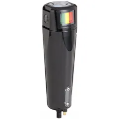 Sterile compressed air filter with 0.01 micron rating for removal of oil aerosols and particulates. Features 1/2 in NPT ports, 316 cfm flow capacity, and maximum operating pressure of 250 psi. Suitable for applications requiring clean, oil-free compressed air.
