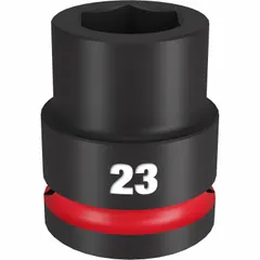 This 3/4" drive impact socket is designed for use with impact wrenches on 23 mm metric fasteners. The 6-point configuration provides a secure grip on hex fasteners. Suitable for heavy-duty fastening and loosening in automotive, construction, and industrial applications.