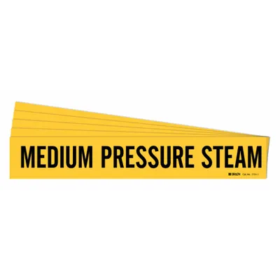 BRADY Pipe Marker: Medium Pressure Steam, Yellow, Black, Fits 2 1/2 to 7 7/8 in Pipe O.D. - Medium Pressure Steam Adhesive Pipe Markers