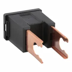 Black male cartridge fuse from the BUSSMANN FLM Series. Rated 80 A at 32 V DC, fast-acting for overcurrent protection in automotive electrical systems such as battery circuits, alternators, and high-current accessories.