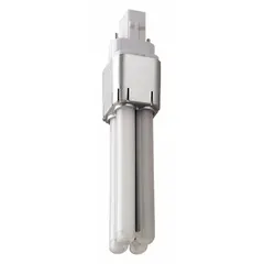 This LED hybrid plug-in lamp features a 2-pin GX23 base and operates at 4000K color temperature. It is designed for PL horizontal or vertical fixtures, serving as a direct replacement for compact fluorescent lamps in commercial and industrial applications.