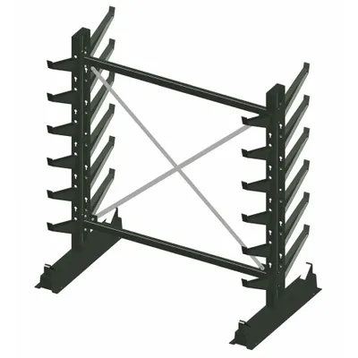 JARKE Cantilever Rack: Starter, Medium-Duty, 80 1/2 in x 45 in x 84 in, Inclined Arm - Medium-Duty Keyhole-Slot Cantilever Rack Kits