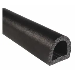 This D-shaped EPDM foam rubber seal features a standard self-adhesive backing for easy mounting. It measures 25 ft in length and 1 in width, suitable for sealing gaps, weatherproofing, and vibration dampening on doors, panels, and enclosures.