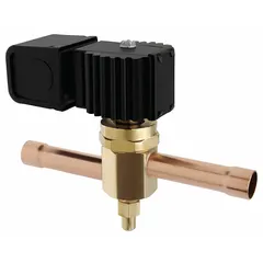 This Parker refrigeration solenoid valve is a normally closed, 2-way valve with a 0.3 in port size. It is used to control refrigerant flow in liquid, suction, and hot-gas lines of commercial and industrial cooling systems.