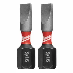 Slotted-head insert bit with 3/16" imperial size and standard hex shank. Made of alloy steel. Suitable for driving slotted screws in assembly, maintenance, and general construction tasks.