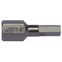 This APEX hex impact bit features a 6 mm hex head and standard length of 2 1/4 in. Designed for use with impact drivers, it is suitable for driving fasteners in high-torque applications such as industrial assembly, automotive repair, and construction.