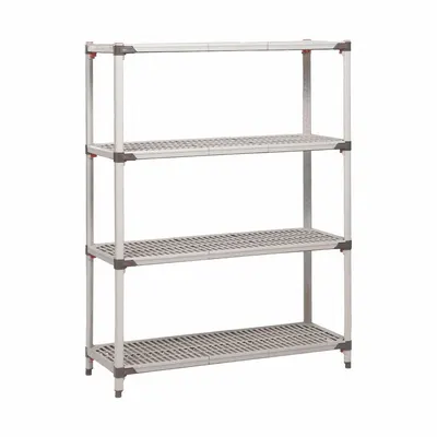 METRO Plastic Shelving: 72 in x 24 in, 62 in Overall Ht, 4 Shelves - Quick-Adjust Antimicrobial Stationary Plastic Shelving