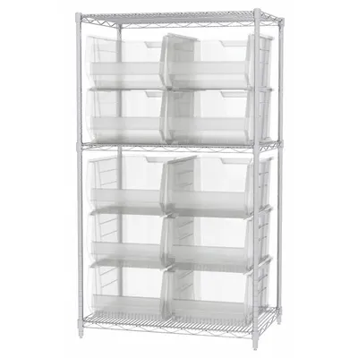 AKRO-MILS Bin Shelving: 36 in x 24 in x 74 in, 1 Sided, 10 Bins, Open, Giant Hopper Bin - Wire Stationary Bin Shelving with Open-Front Bins