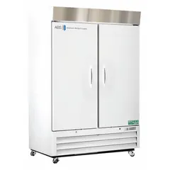 This upright lab refrigerator provides 49 cu ft of storage capacity with a temperature range of 1°C to 10°C. It features a white finish, a swing solid door that opens to the right, and a temperature alarm. The unit uses R-290 refrigerant and has an overall depth of 34 3/4 in. Suitable for general purpose storage of temperature-sensitive materials in laboratory environments.
