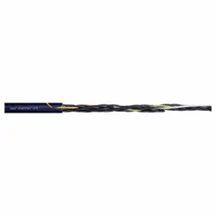 This CHAINFLEX CF9 series control cable features 2 bare copper conductors (16 AWG) with black insulation and white numbers, a TPR jacket, and a 300 V rating. It includes a ground conductor and is UV/sunlight resistant. Minimum bend radius factors: 3 x OD fixed, 4 x OD flexible, 5 x OD for e-chain. Complies with VW-1 standards. Suitable for continuous flexing in automated machinery, robotics, and cable carrier systems.