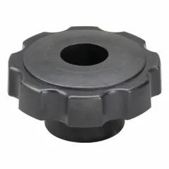 This 8-arm knob features a plastic body with a steel thread insert and a 1/2"-13 threaded through-hole. With a diameter of 2.38 inches, it provides a secure grip for manual adjustment of machinery, clamps, and fixtures. Suitable for use on threaded shafts or studs in industrial equipment and workholding applications.