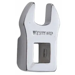This SAE open end crowfoot wrench is constructed from alloy steel with a chrome finish. It features a 3/8 in drive size and a 3/8 in head size with a rounded design. Used for accessing fasteners in confined spaces where standard sockets cannot fit.
