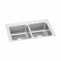 JUST MANUFACTURING Bowl Drop-In Sink: 43 in Overall Lg, 22 in Overall Wd, 7 5/8 in Bowl Dp, 2 Bowls (MPN DL2243A2-J)