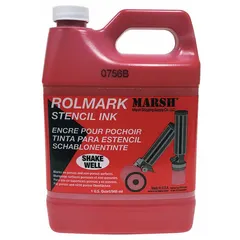 Water-resistant stencil roller ink in red, supplied in a 32 oz container. Designed for industrial marking applications where durable, moisture-resistant impressions are required. Applied with a stencil roller to mark cartons, pallets, and other surfaces in warehouses, manufacturing, and logistics environments.