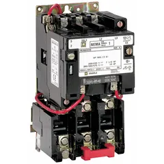Three-phase non-reversing magnetic motor starter for controlling and protecting motors up to 135 A. NEMA Size 4, 3 poles, 208V AC coil, screw clamp terminals. Requires three melting alloy thermal units (not included). Suitable for industrial applications such as pumps, conveyors, and compressors.